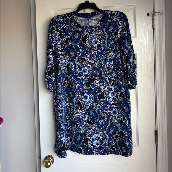 Apt. 9 Navy and White Paisley Long Sleeve Dress - Picture 1 of 3